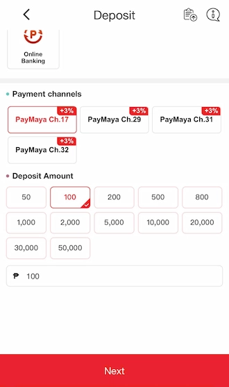 💥Step 2: Enter the deposit amount and press NEXT.