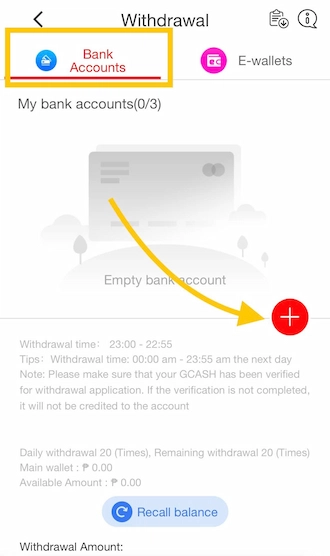 💥Step 2: Click the plus icon to add your bank account.