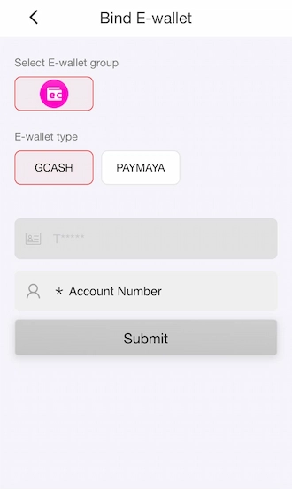 💥Step 2: Enter your e-wallet account number and click Submit.